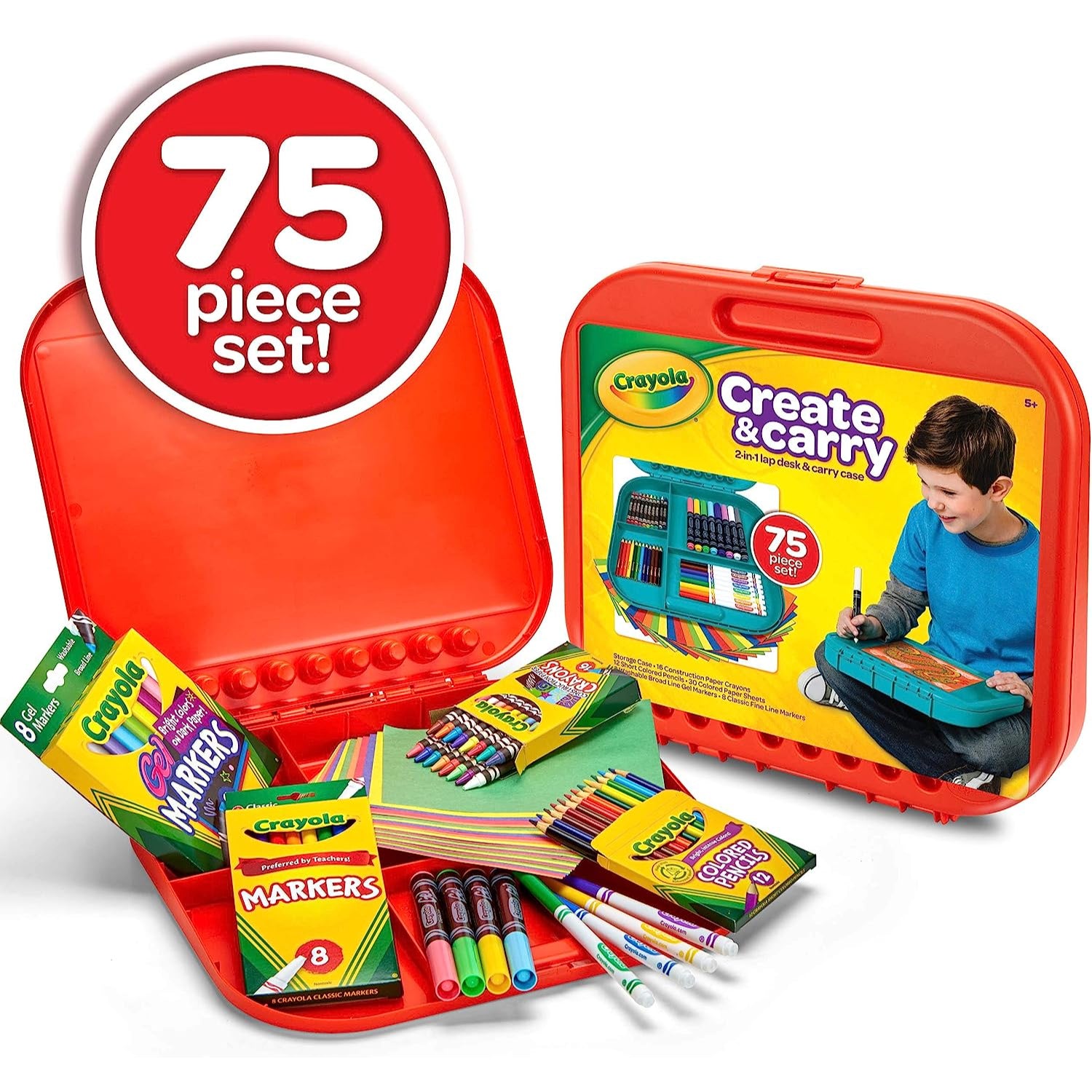 Crayola Create 'N Carry Art Set, 75 Pieces, Art Gift for Kids, Ages 5 & Up