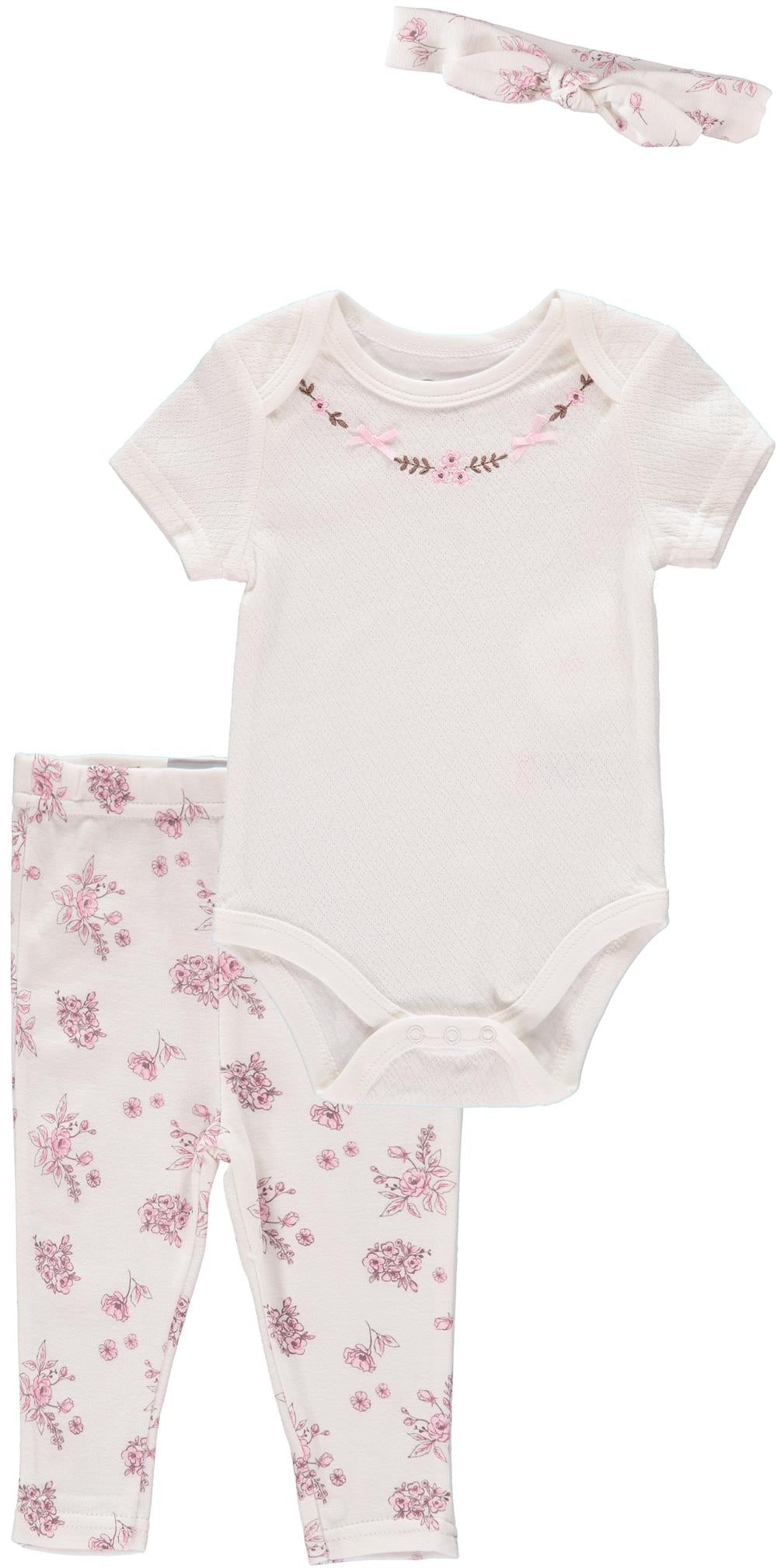 Rene Rofe Girls 0-9 Months Floral Bodysuit Pant Set with Headband