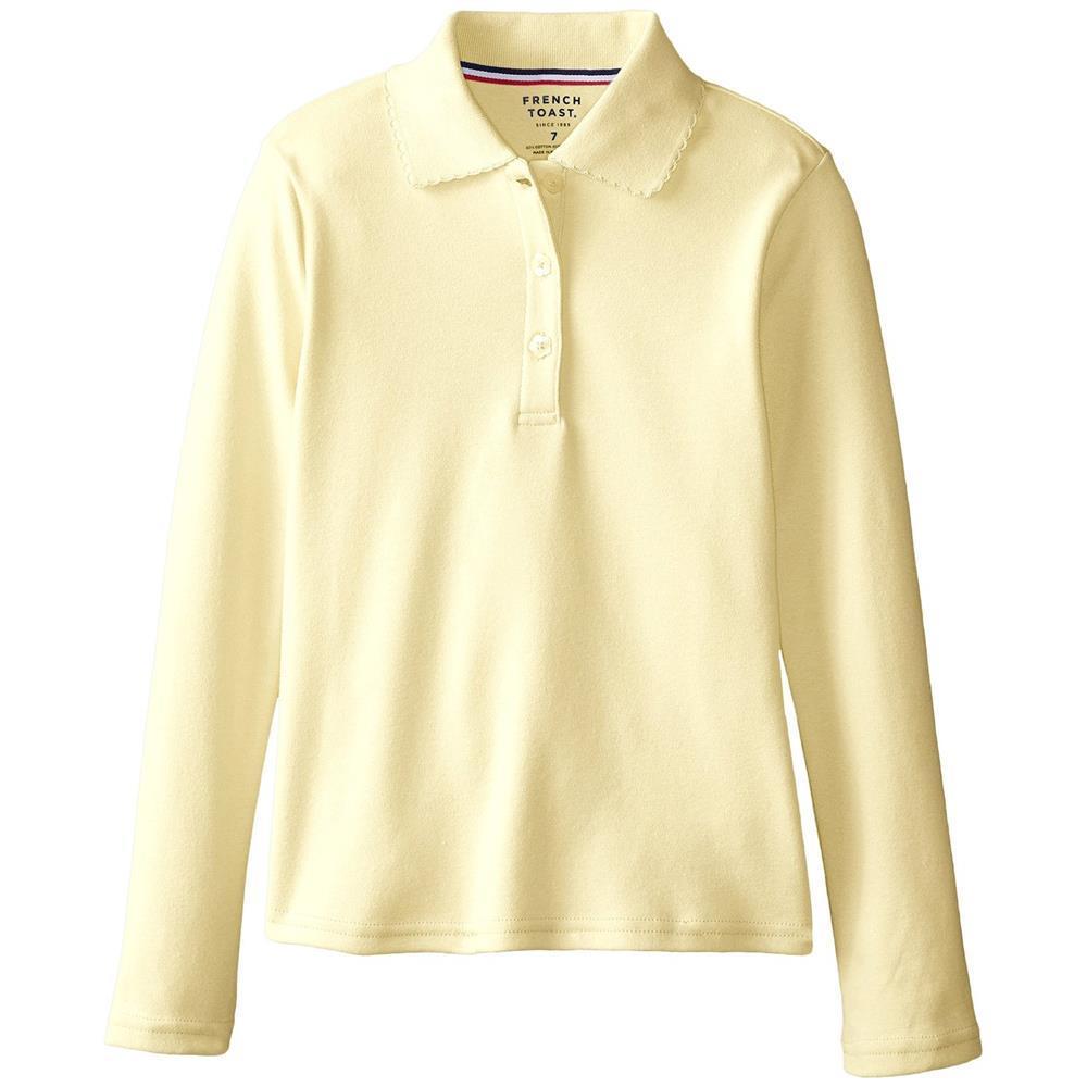 French Toast Girls 7-20 Long Sleeve Interlock Polo with Picot Collar