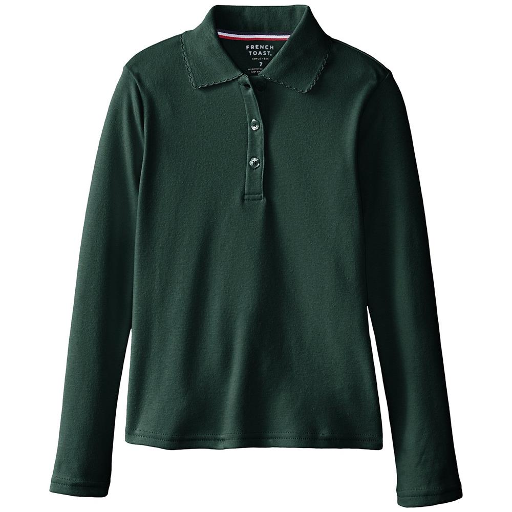 French Toast Girls 7-20 Long Sleeve Interlock Polo with Picot Collar