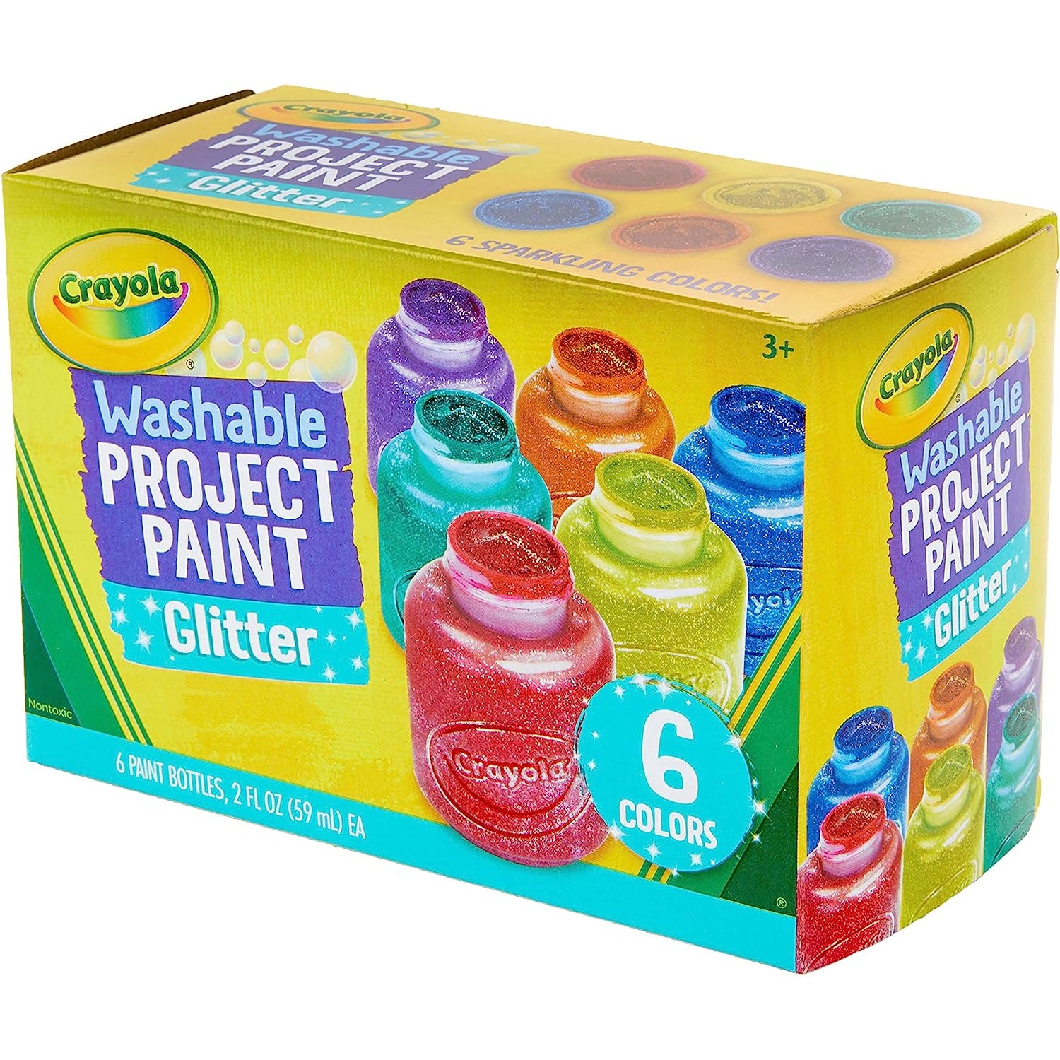 Crayola Washable Glitter Paint Great for Classroom Projects, 6 Count