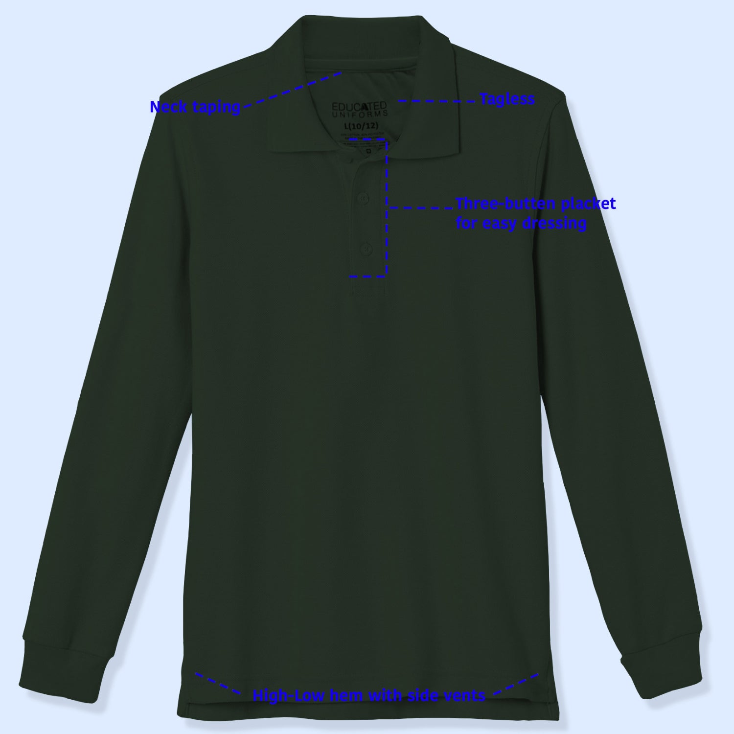 Educated Uniforms Boys 4-20 Long Sleeve Pique Polo Shirt