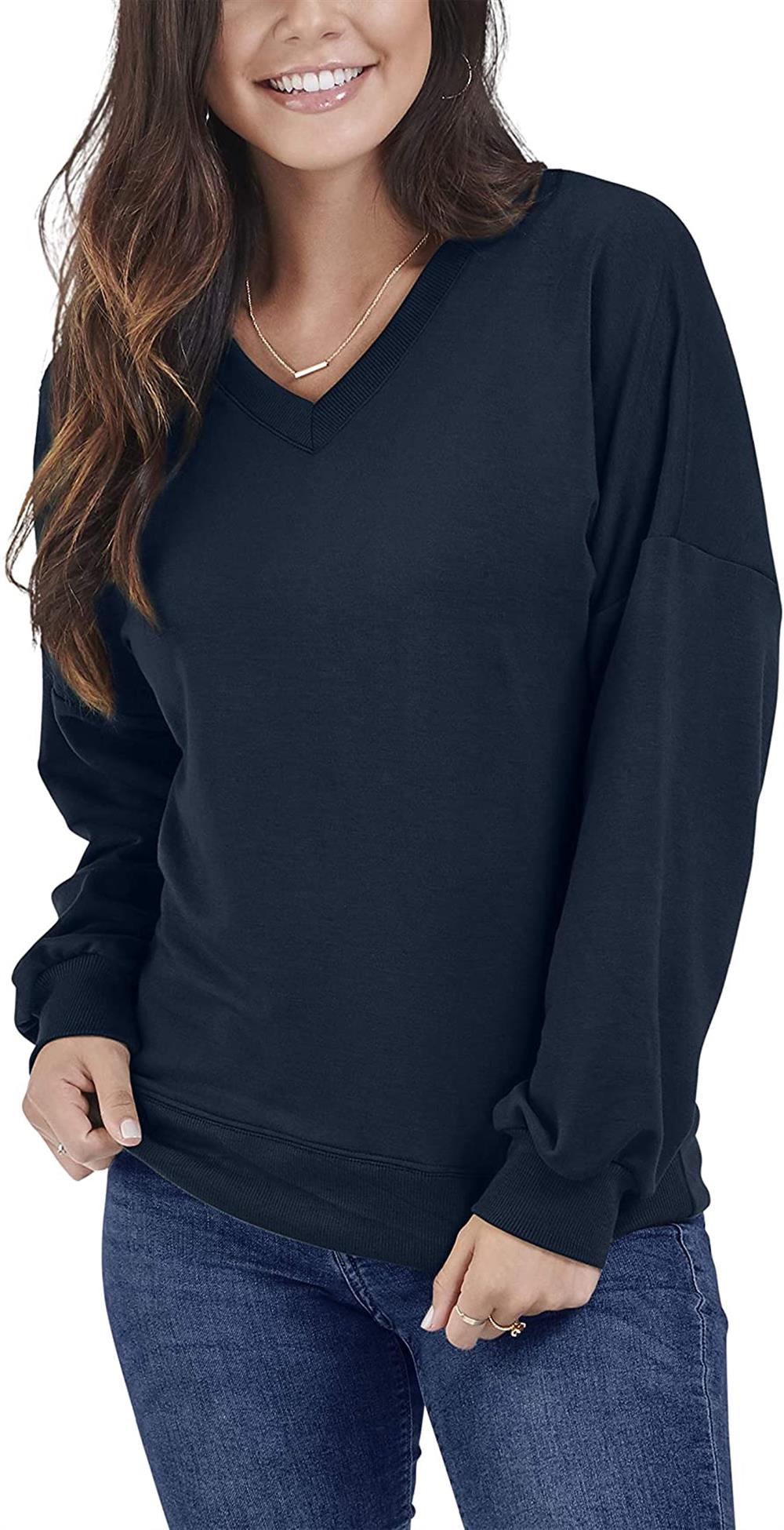 Seek No Further Womens Brushed Fleece Long Sleeve V Neck Blouse