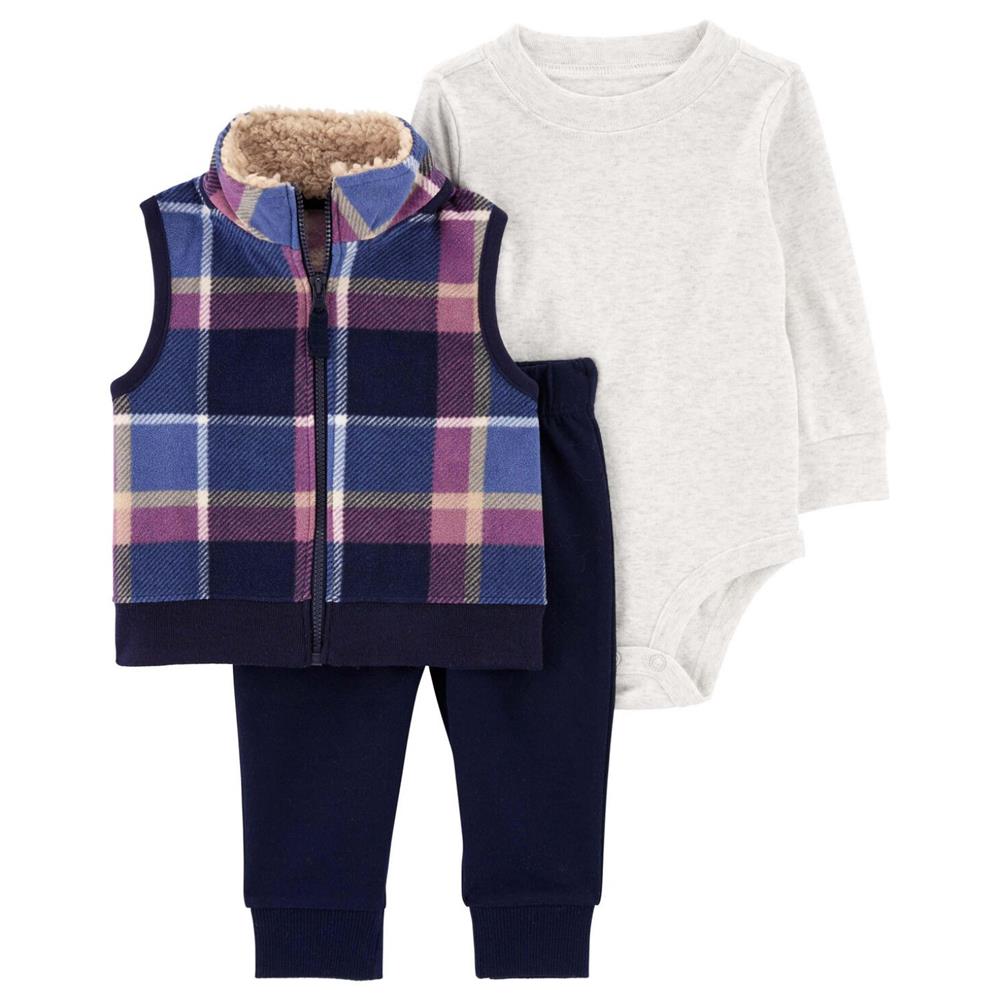 Carters Boys 0-24 Months 3-Piece Plaid Little Vest Set