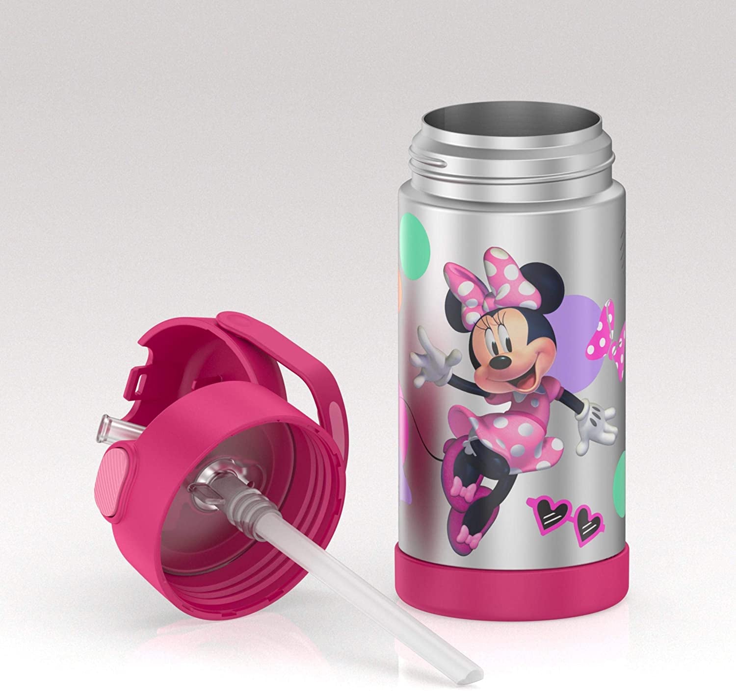 Thermos FUNTAINER 12 Ounce Stainless Steel Straw Bottle, Minnie Mouse