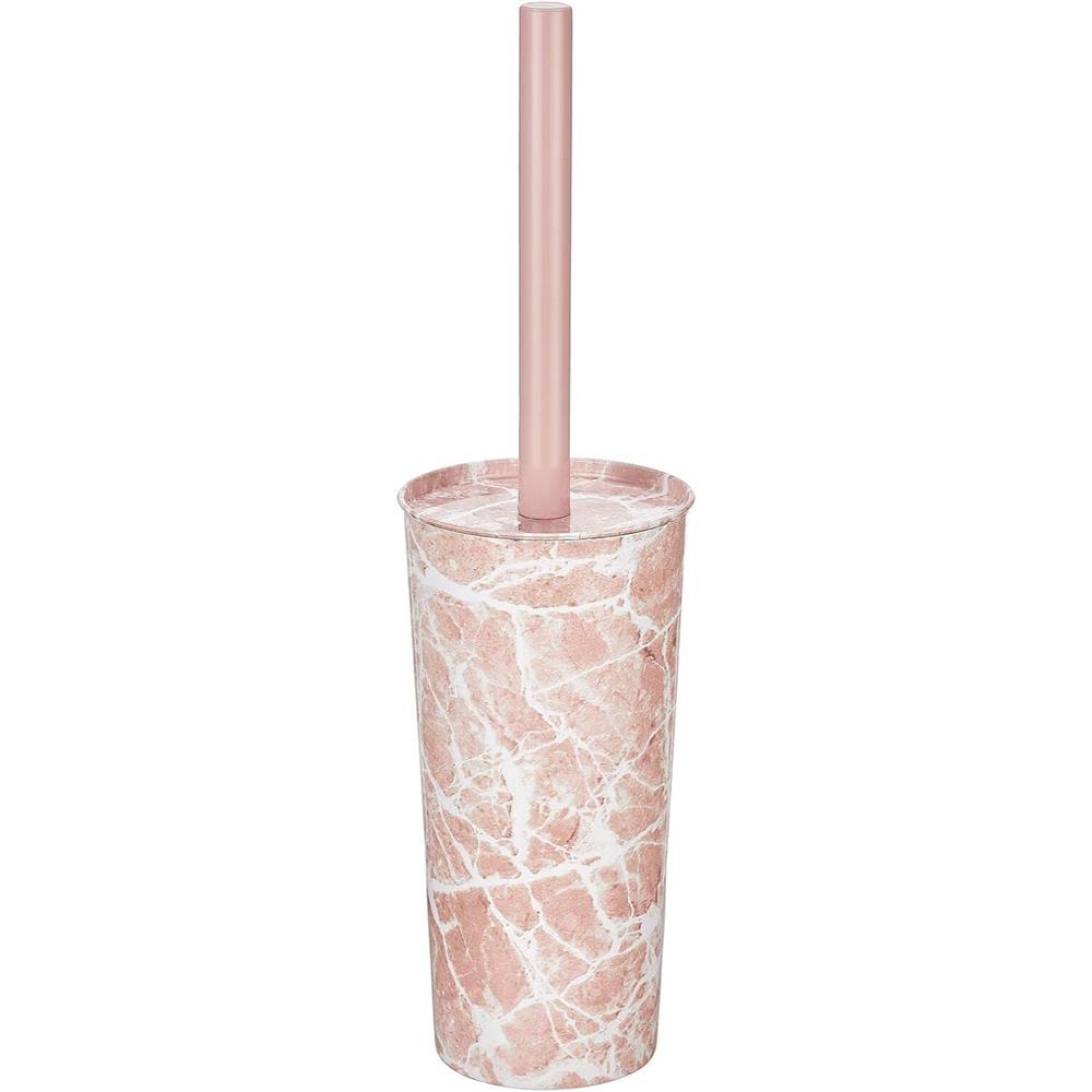 mDesign Steel Toilet Bowl Brush and Holder Combo, Mirri Collection - Pink Marble