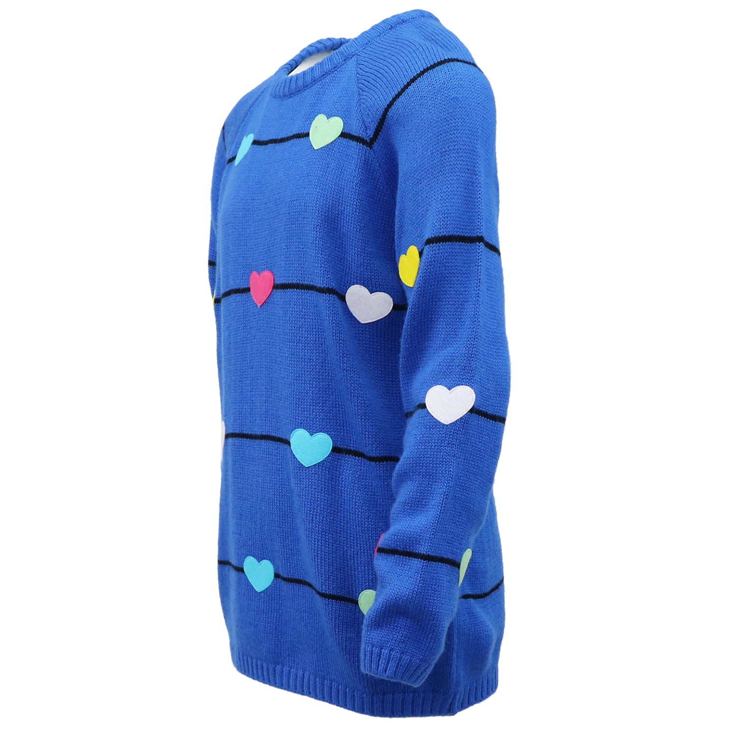 Cyndeelee Girls 2-16 Stripe Multicolored Felt Heart Sweater