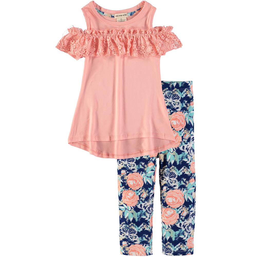 One Step Up Girls 2T-4T Cold Shoulder Ruffle Tunic Legging Set