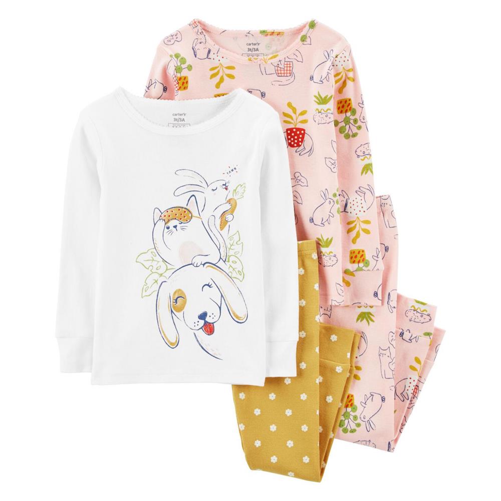 Carters Girls 12-24 Months 4-Piece Pets 100% Snug Fit Cotton Pajamas