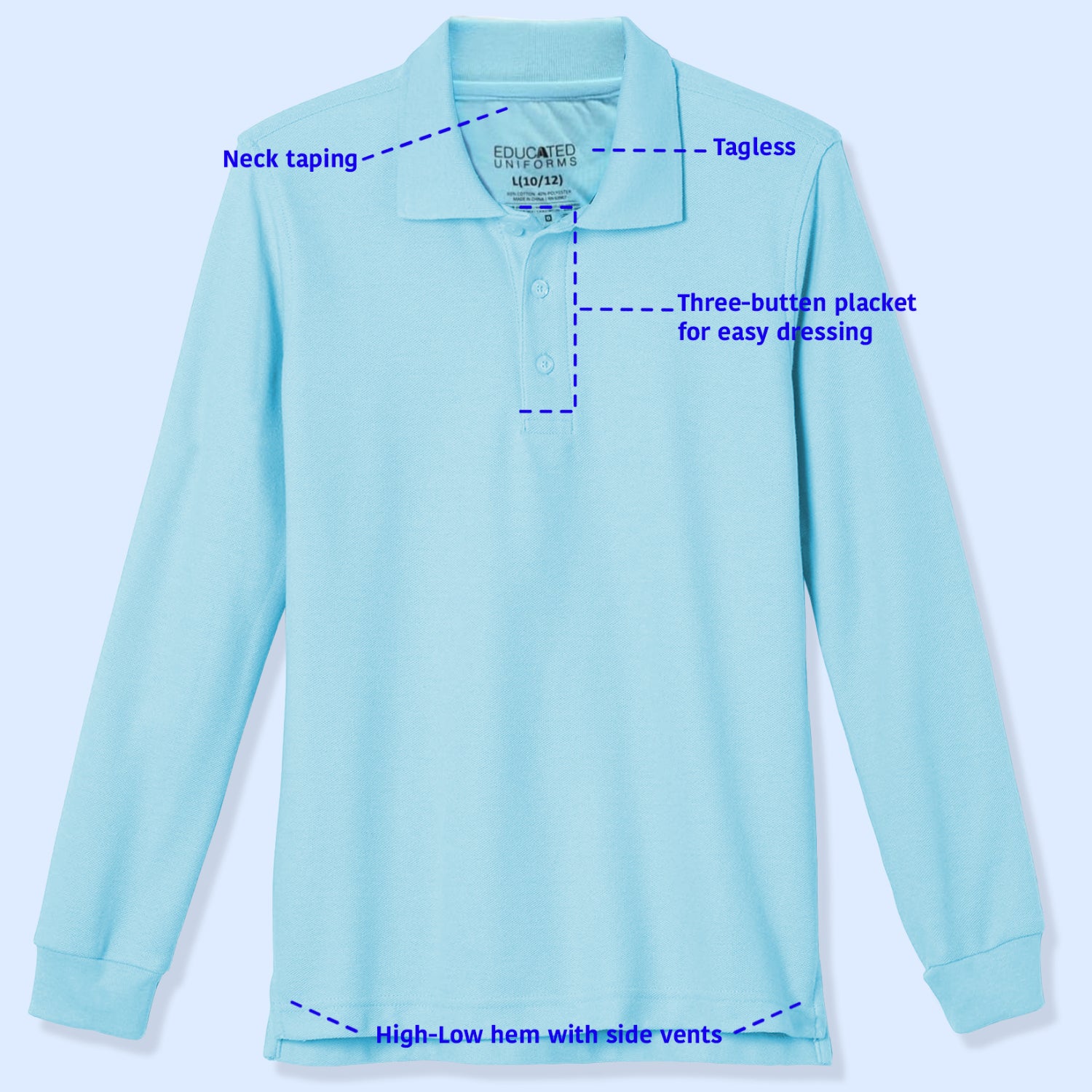 Educated Uniforms Boys 4-20 Long Sleeve Pique Polo Shirt