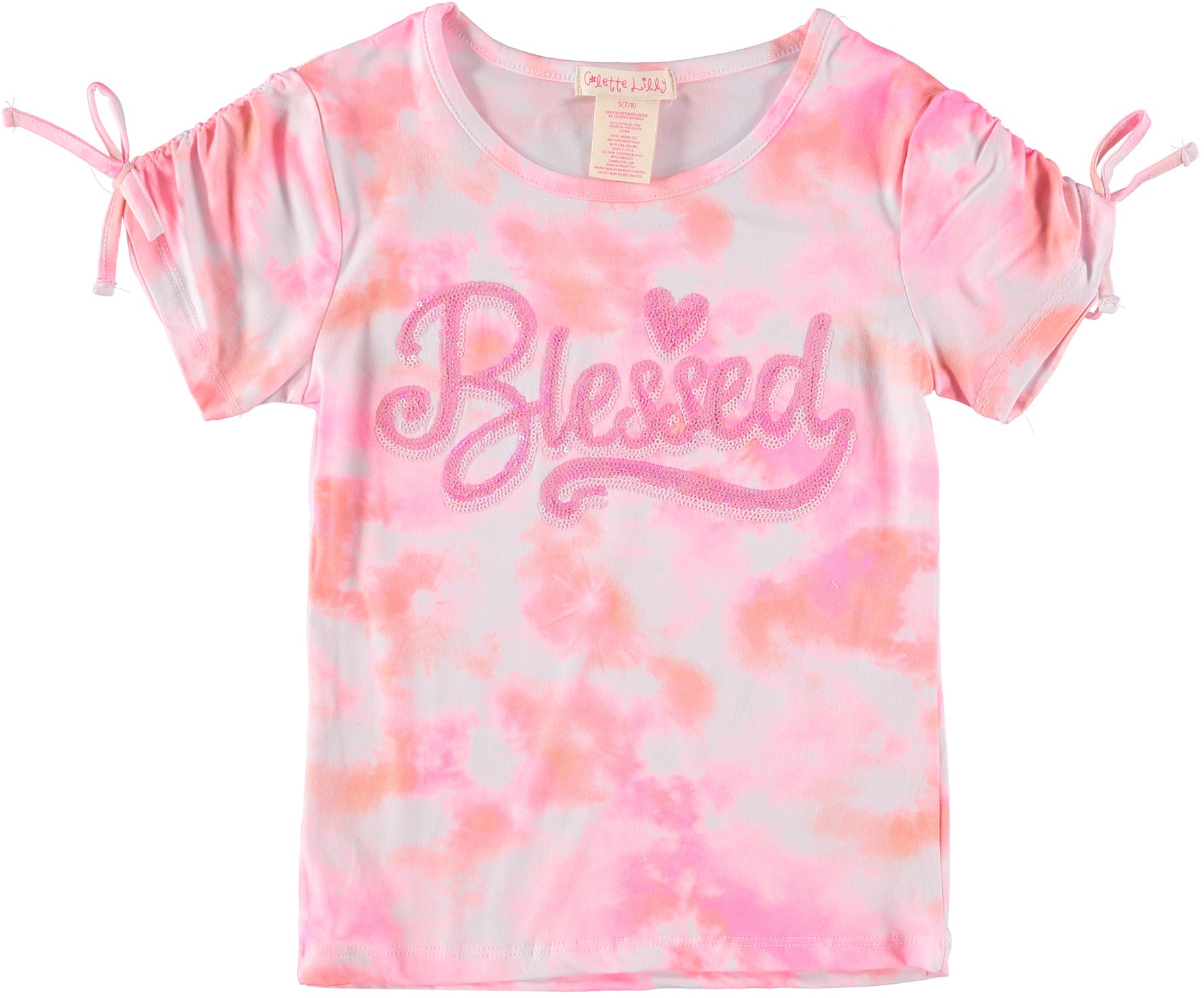 Colette Lilly Girls 7-16 Blessed Sequin Sleeve Cinch Top with Hair Scrunchie