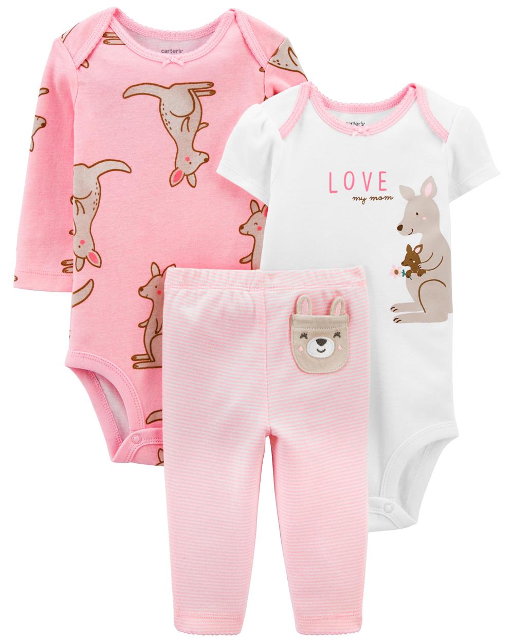 Carters Girls 0-24 Months Kangaroo 3-Piece Bodysuit Pant Set