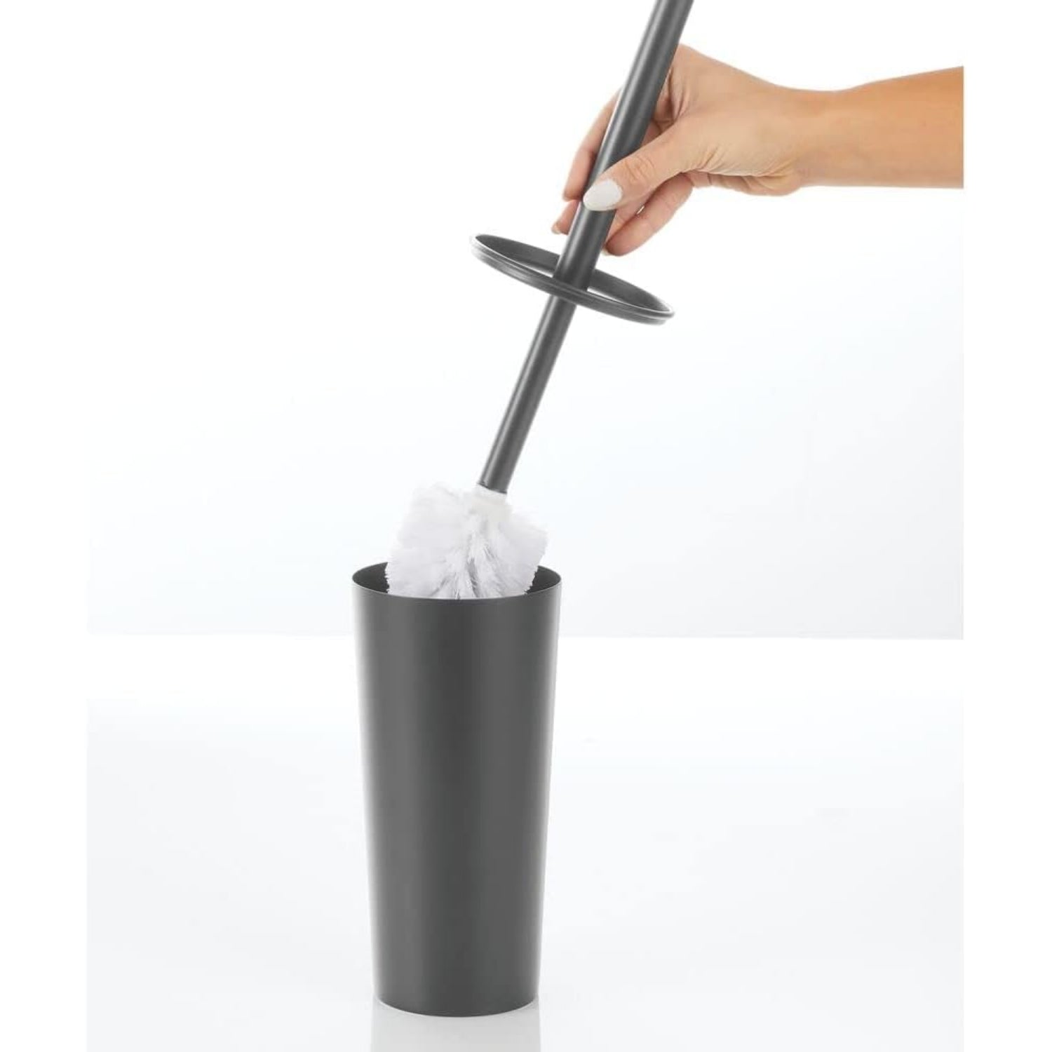 mDesign Steel Toilet Bowl Brush and Holder Combo, Mirri Collection - Graphite Gray