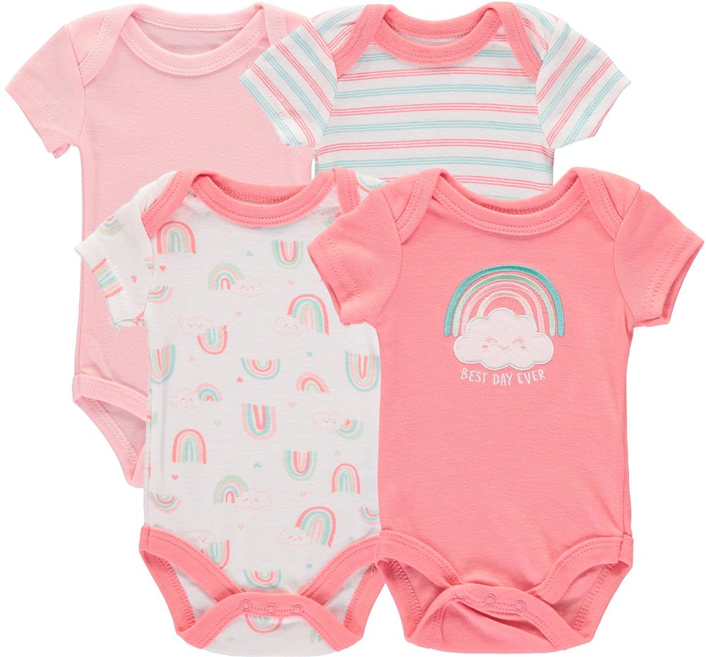 Bon Bebe Girls 0-9 Months Rainbow Short Sleeve Bodysuit, 4-Pack