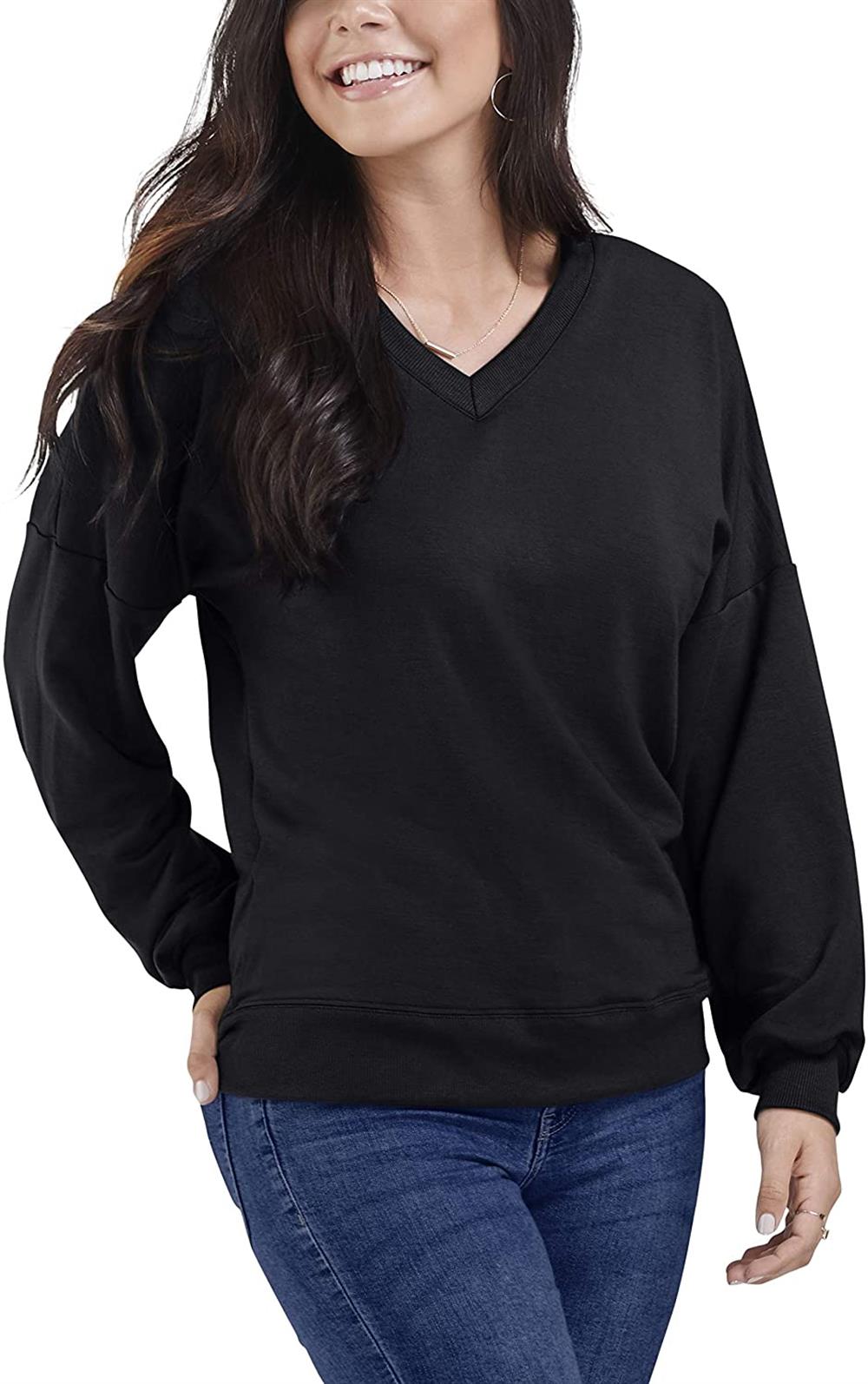 Seek No Further Womens Brushed Fleece Long Sleeve V Neck Blouse