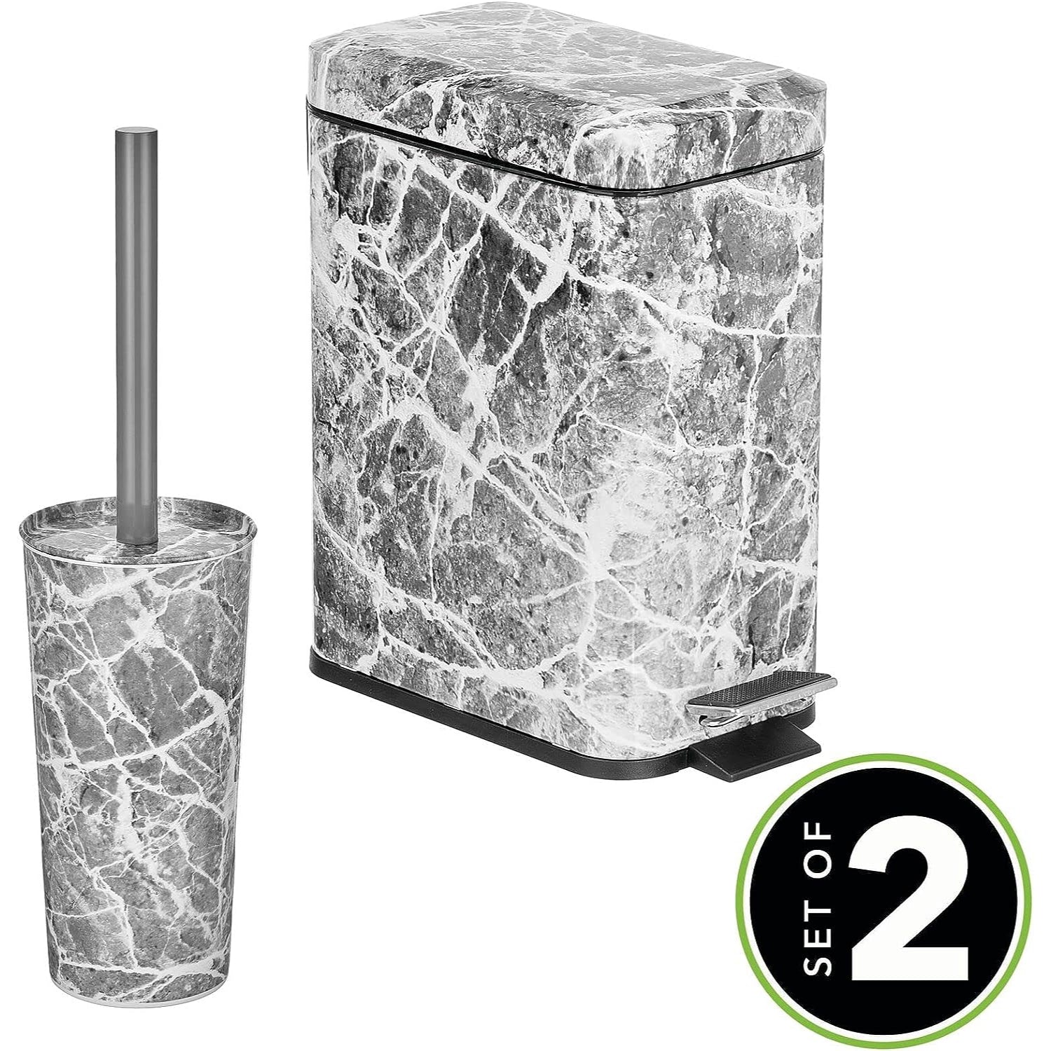 mDesign Metal Freestanding Slim Toilet Bowl Brush and Holder, Grey Marble