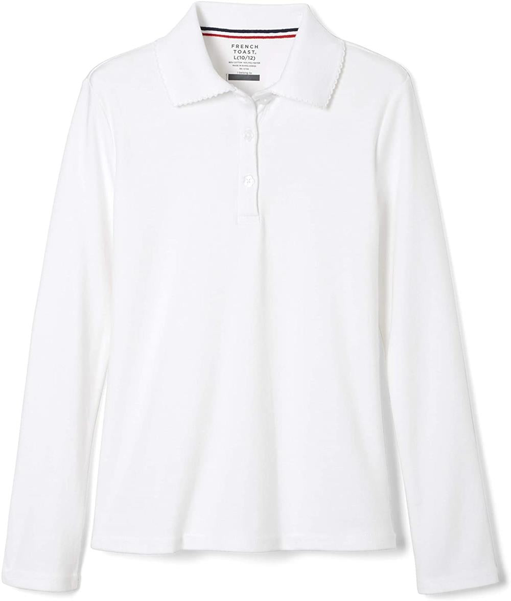 French Toast Girls 7-20 Long Sleeve Interlock Polo with Picot Collar