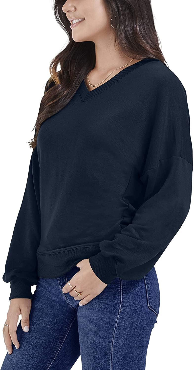 Seek No Further Womens Brushed Fleece Long Sleeve V Neck Blouse