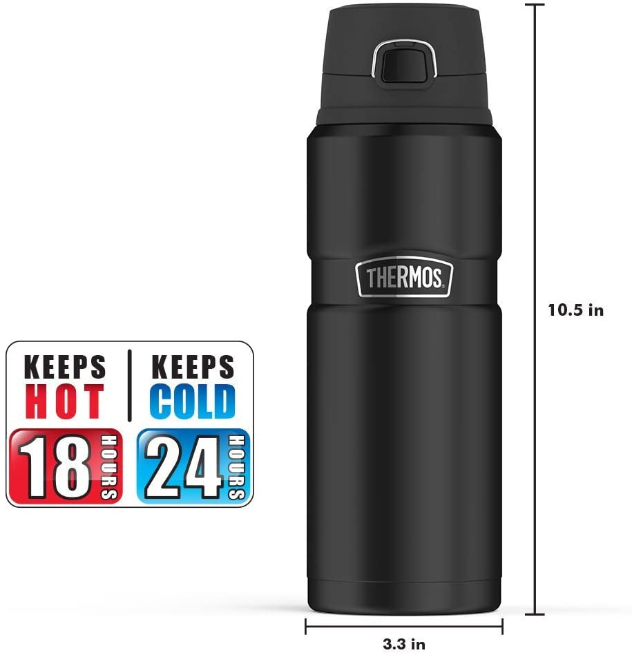 THERMOS Stainless King Vacuum-Insulated Drink Bottle, 24 Ounce, Matte Black