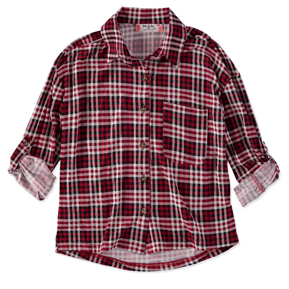 Jolie & Joy Girls 7-16 Plaid Roll Sleeve Button Up Shirt