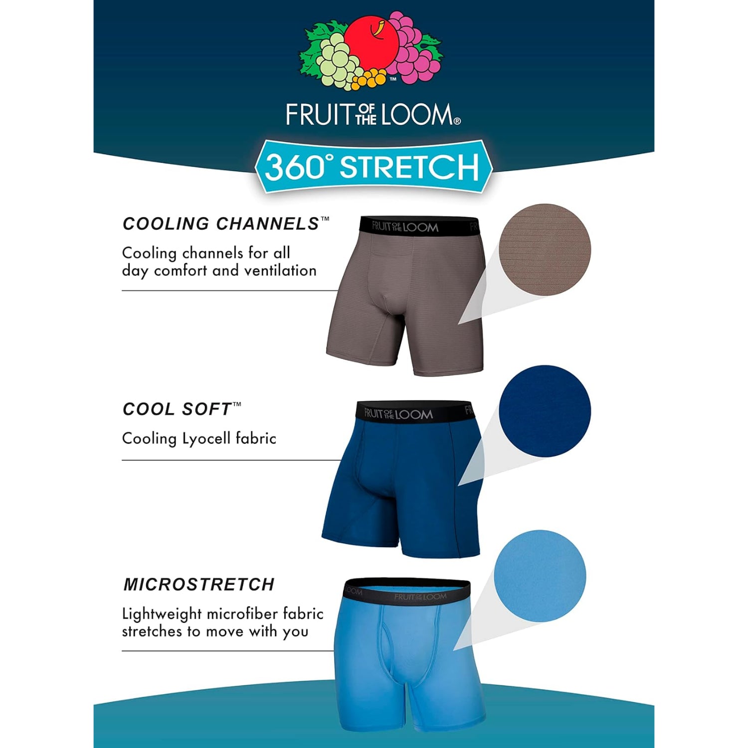 Fruit of the Loom Mens 360 Stretch Coolsoft Boxer Briefs, 6-Pack