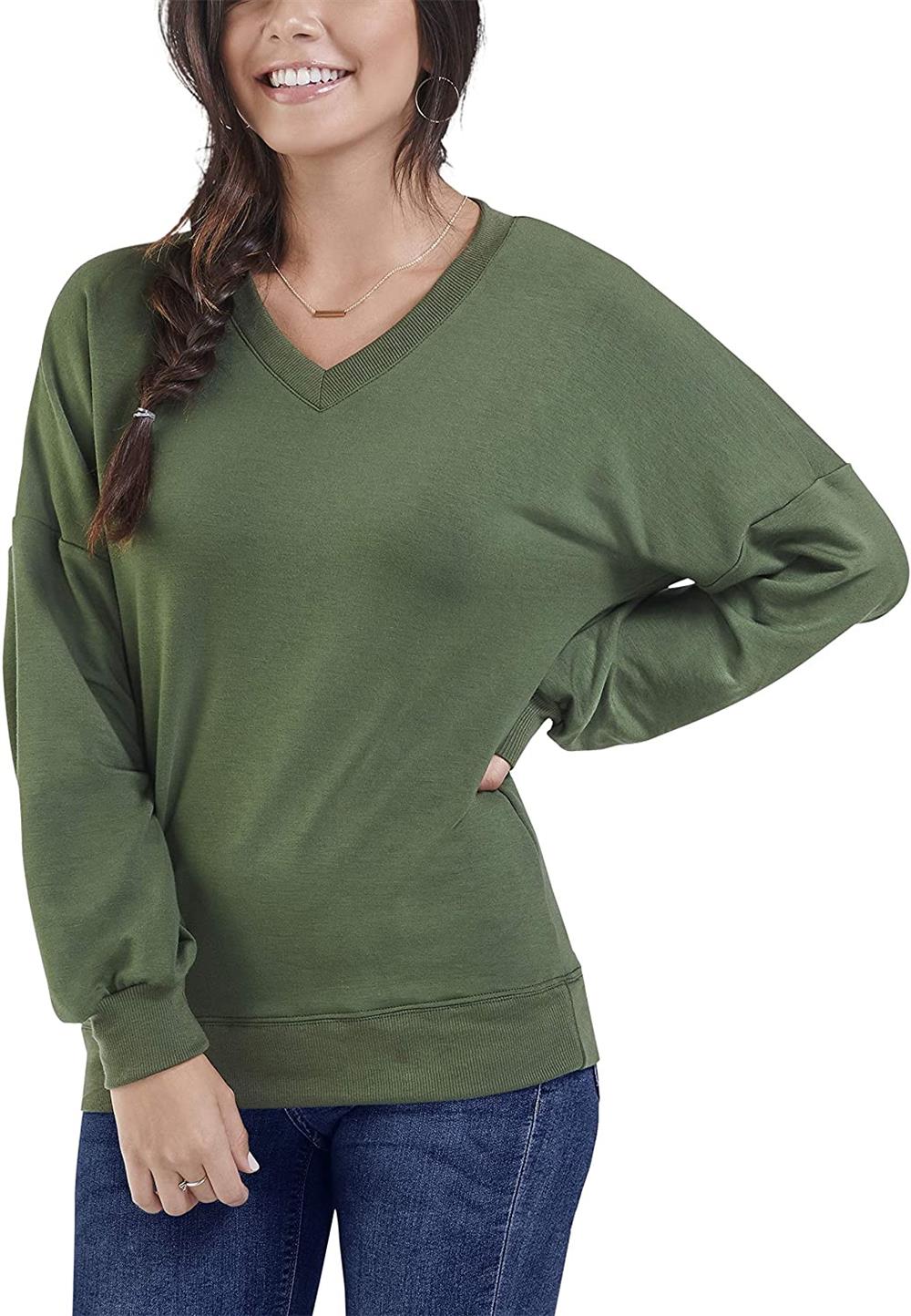 Seek No Further Womens Brushed Fleece Long Sleeve V Neck Blouse