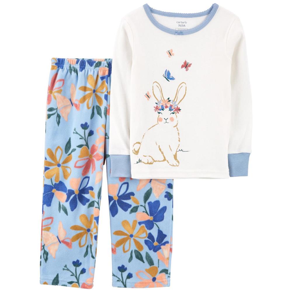 Carters Girls 2T-4T 2-Piece Bunny Cotton & Fleece Pajamas