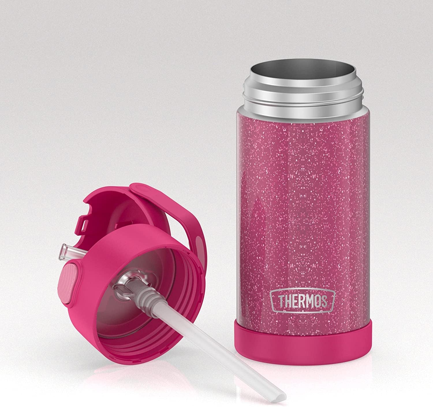 Thermos FUNTAINER 12 Ounce Stainless Steel Straw Bottle, Glitter Pink