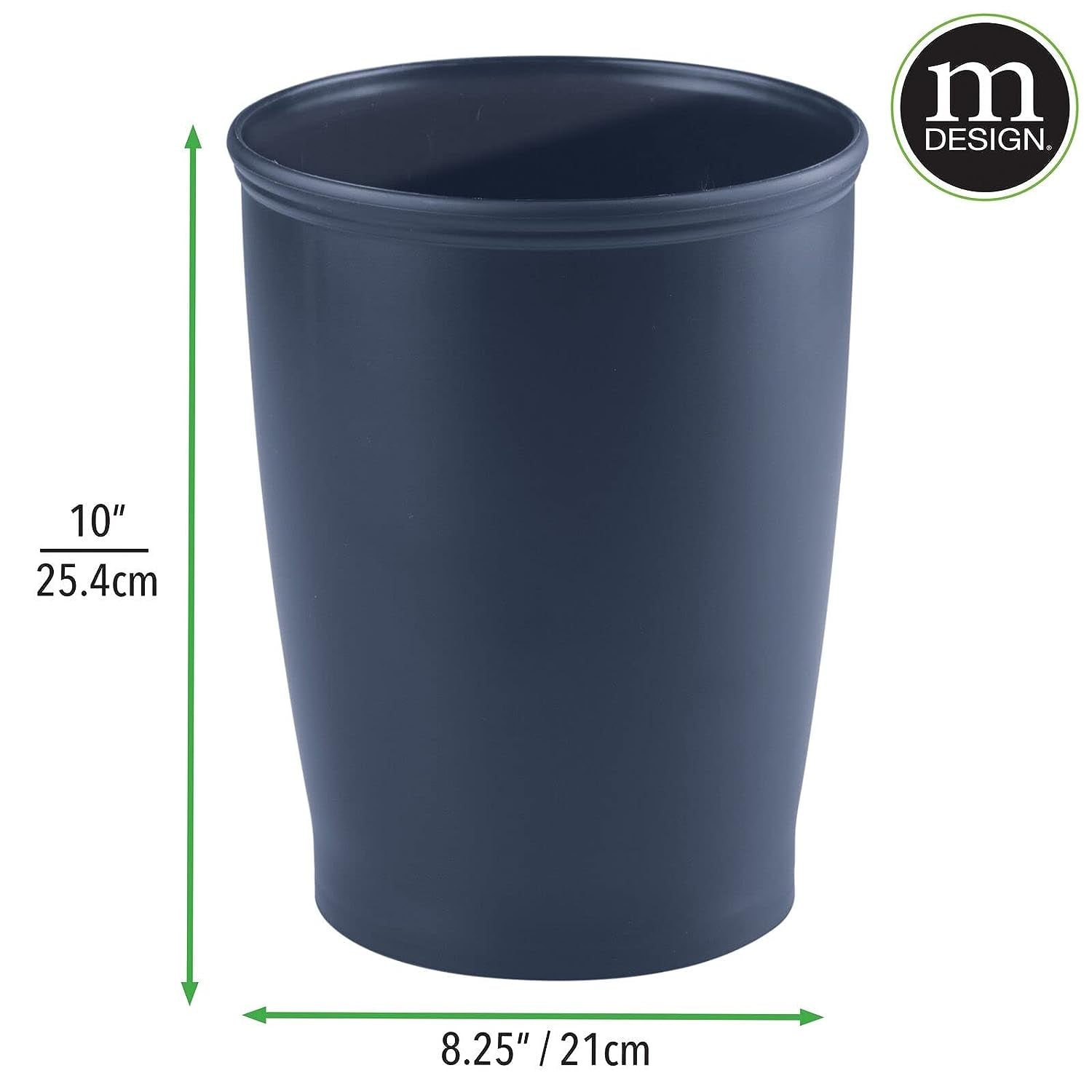 mDesign Small Plastic Bathroom Garbage Can - 1.6 Gallon Trash Can, 2 Pack - Navy Blue