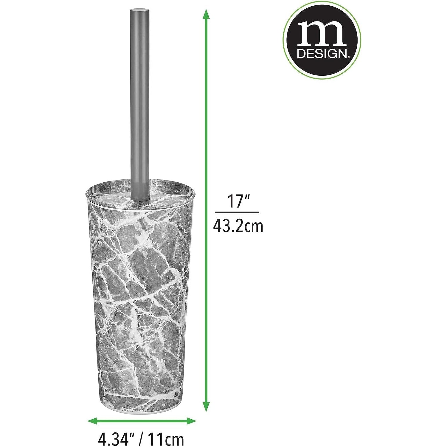 mDesign Stainless Steel Toilet Bowl Brush and Holder Set, Gray Marble