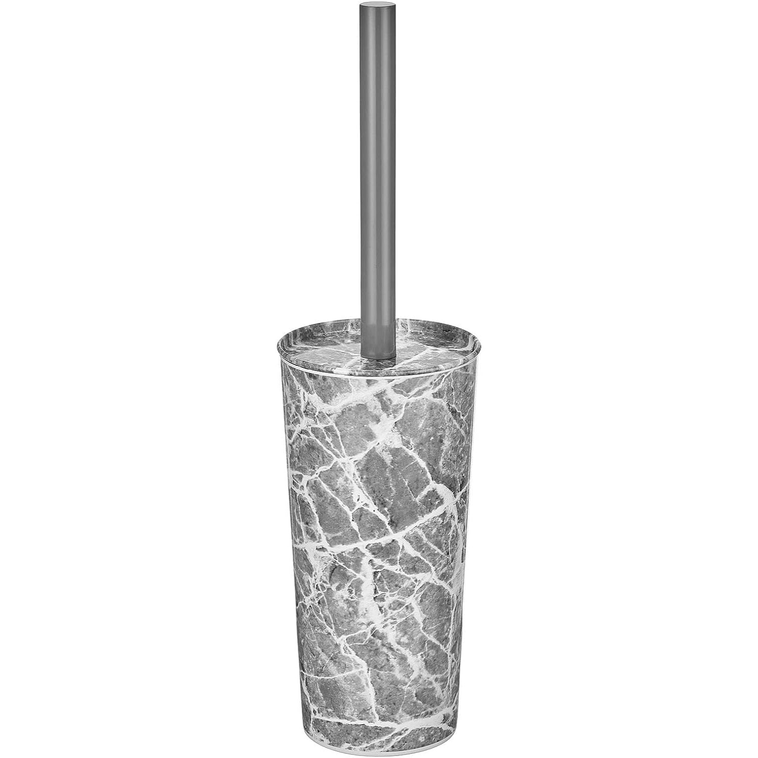 mDesign Stainless Steel Toilet Bowl Brush and Holder Set, Gray Marble