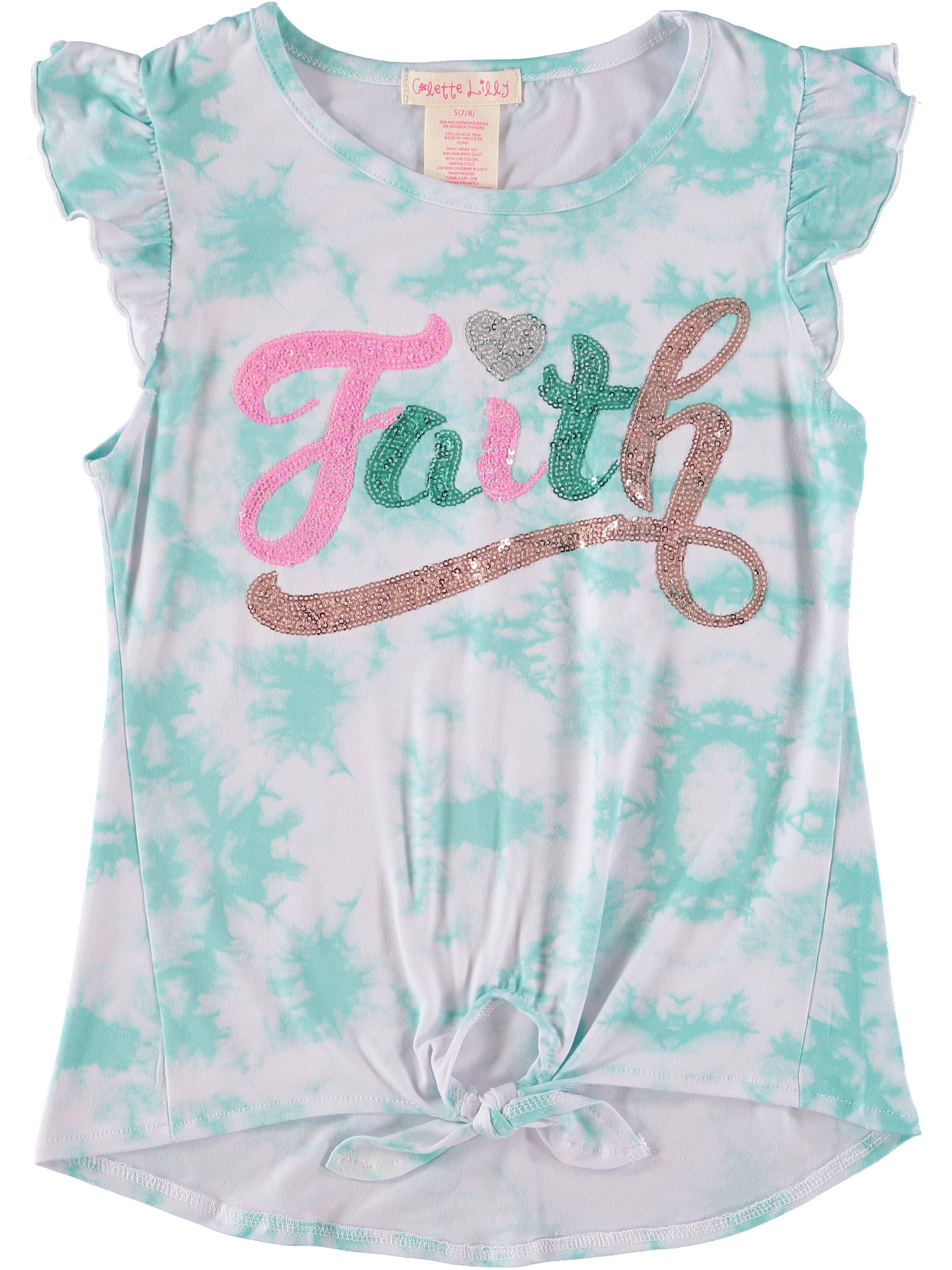 Colette Lilly Girls 7-16 Faith Sequin Front Tie Knot Top with Hair Scrunchie