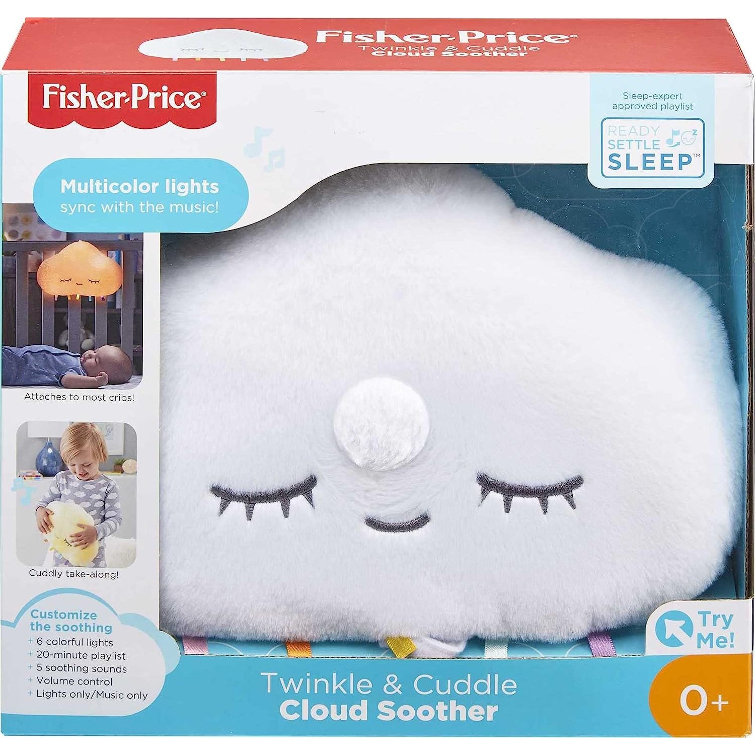 Fisher Price Baby Sound Machine Twinkle & Cuddle Cloud Soother Crib-Attach Plush