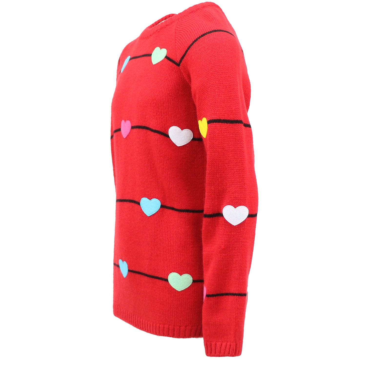 Cyndeelee Girls 2-16 Stripe Multicolored Felt Heart Sweater