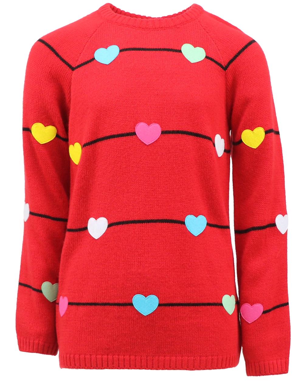 Cyndeelee Girls 2-16 Stripe Multicolored Felt Heart Sweater