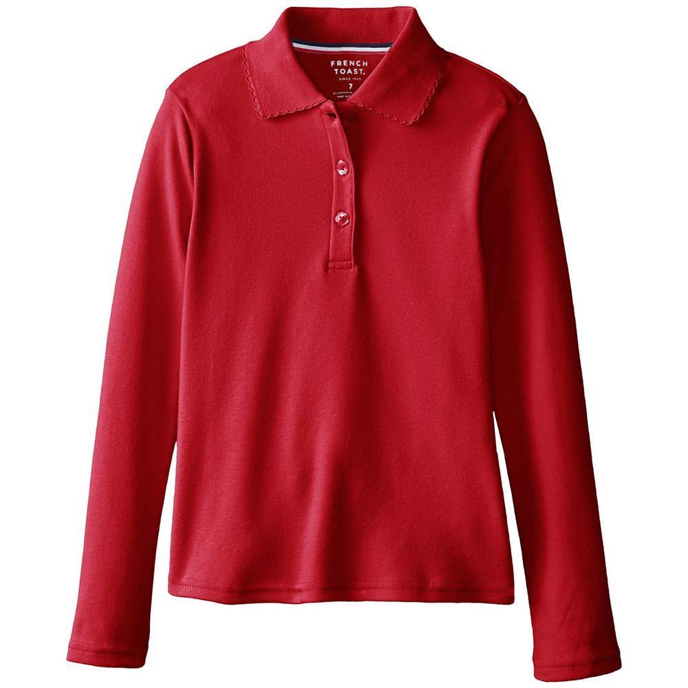 French Toast Girls 7-20 Long Sleeve Interlock Polo with Picot Collar