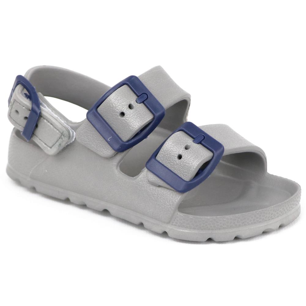 First Steps By Stepping Stones Baby and Infant Boy Sizes 7-10 Grey Buckle Sandal