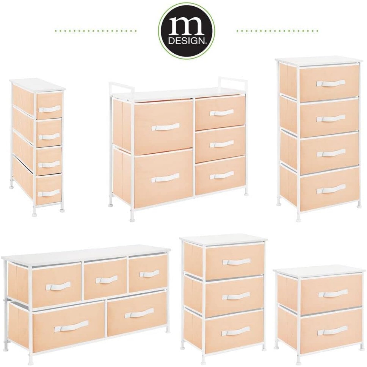 mDesign 30.03' High Steel Frame/Wood Top Storage Dresser with 5 Draws, Cantaloupe Peach/White