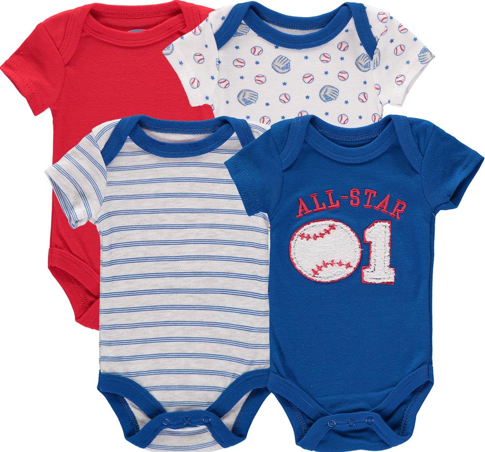 Bon Bebe Boys 0-9 Months All Star Short Sleeve Bodysuit, 4-Pack