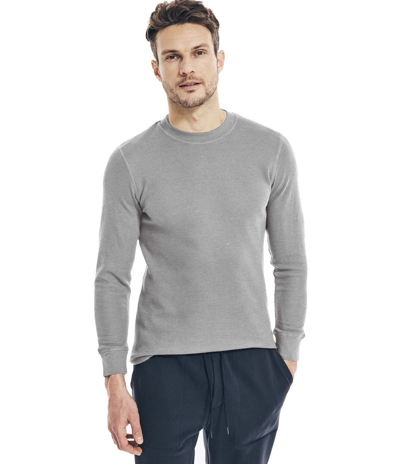 Nautica Mens Long Sleeve Crewneck Waffle Thermal Top