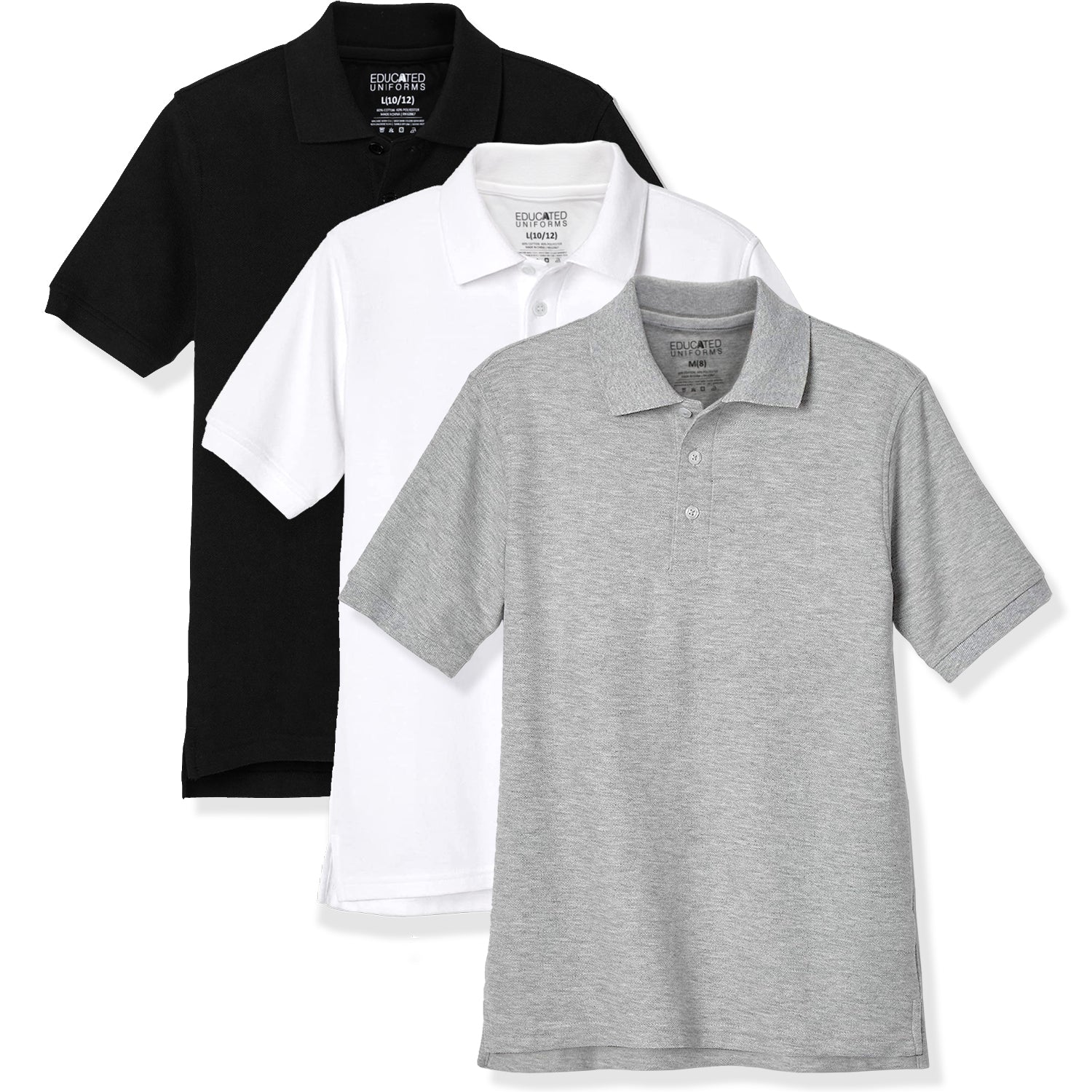 Educated Uniforms Boys 4-20 Short Sleeve Pique Polo Shirt, 3-Pack