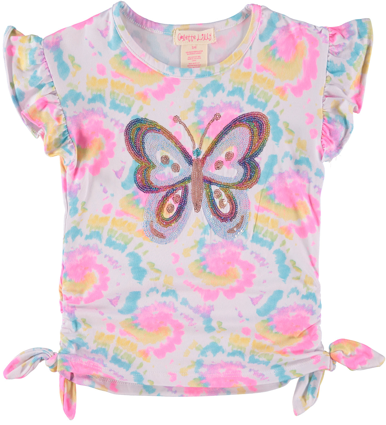 Colette Lilly Girls 7-16 Butterfly Sequin Side Cinch Top with Hair Scrunchie