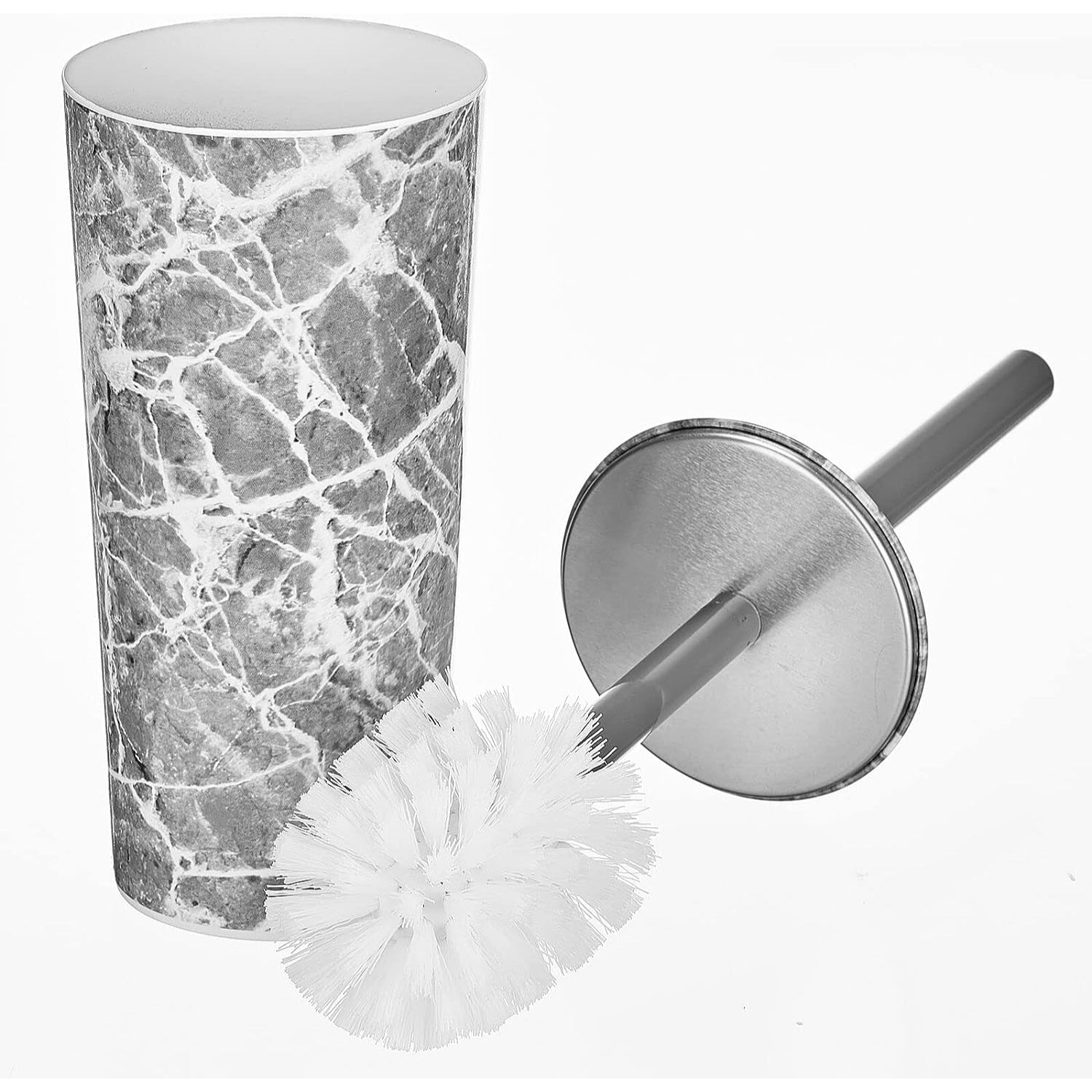 mDesign Stainless Steel Toilet Bowl Brush and Holder Set, Gray Marble