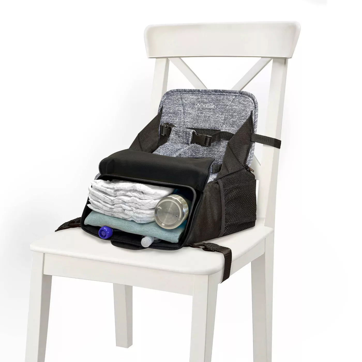 Kolcraft Travel Duo 2-in-1 Portable Booster Seat and Diaper Bag, Space Grey