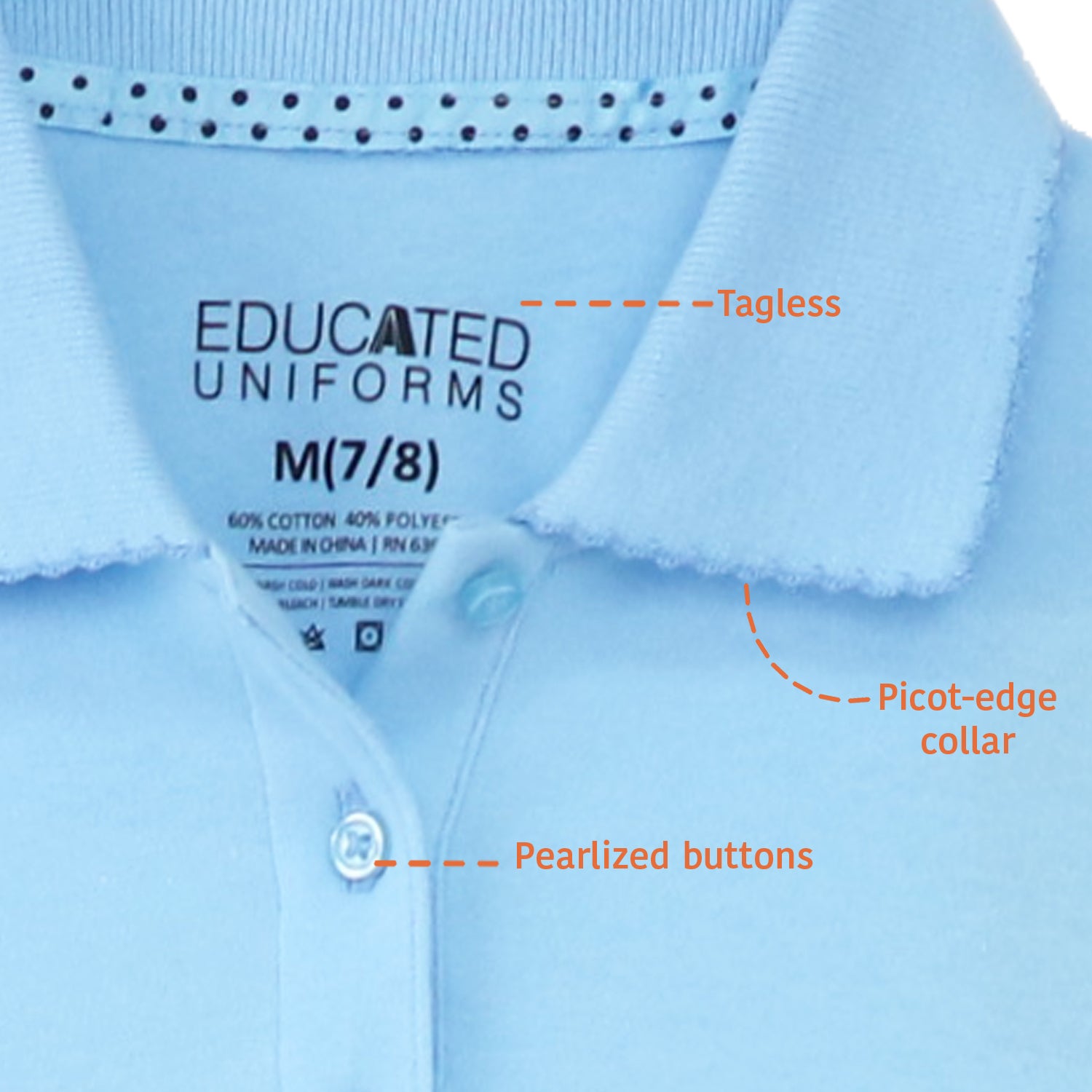 Educated Uniforms Girls 4-20 Long Sleeve Pique Polo Uniform Shirt