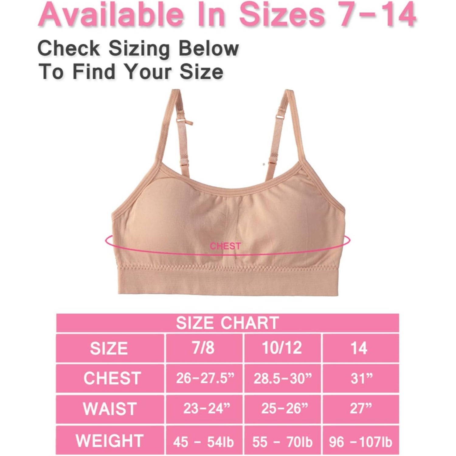 Cyndeelee Girls 7-16 Ava Padded Training Bra, 4-Pack