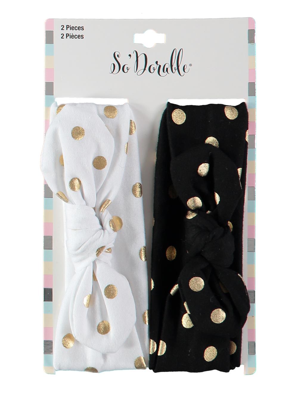 So Dorable 2 Piece Gold Foil Dot Headwrap, Black / White