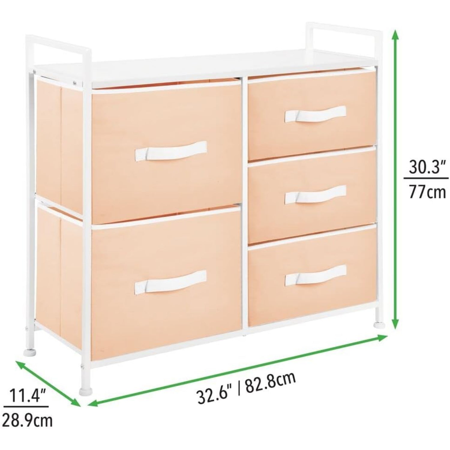 mDesign 30.03' High Steel Frame/Wood Top Storage Dresser with 5 Draws, Cantaloupe Peach/White