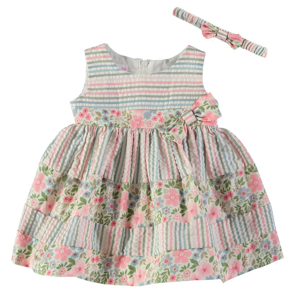 Bonnie Baby Girls 0-24 Months Seersucker Floral Dress with Matching Headband