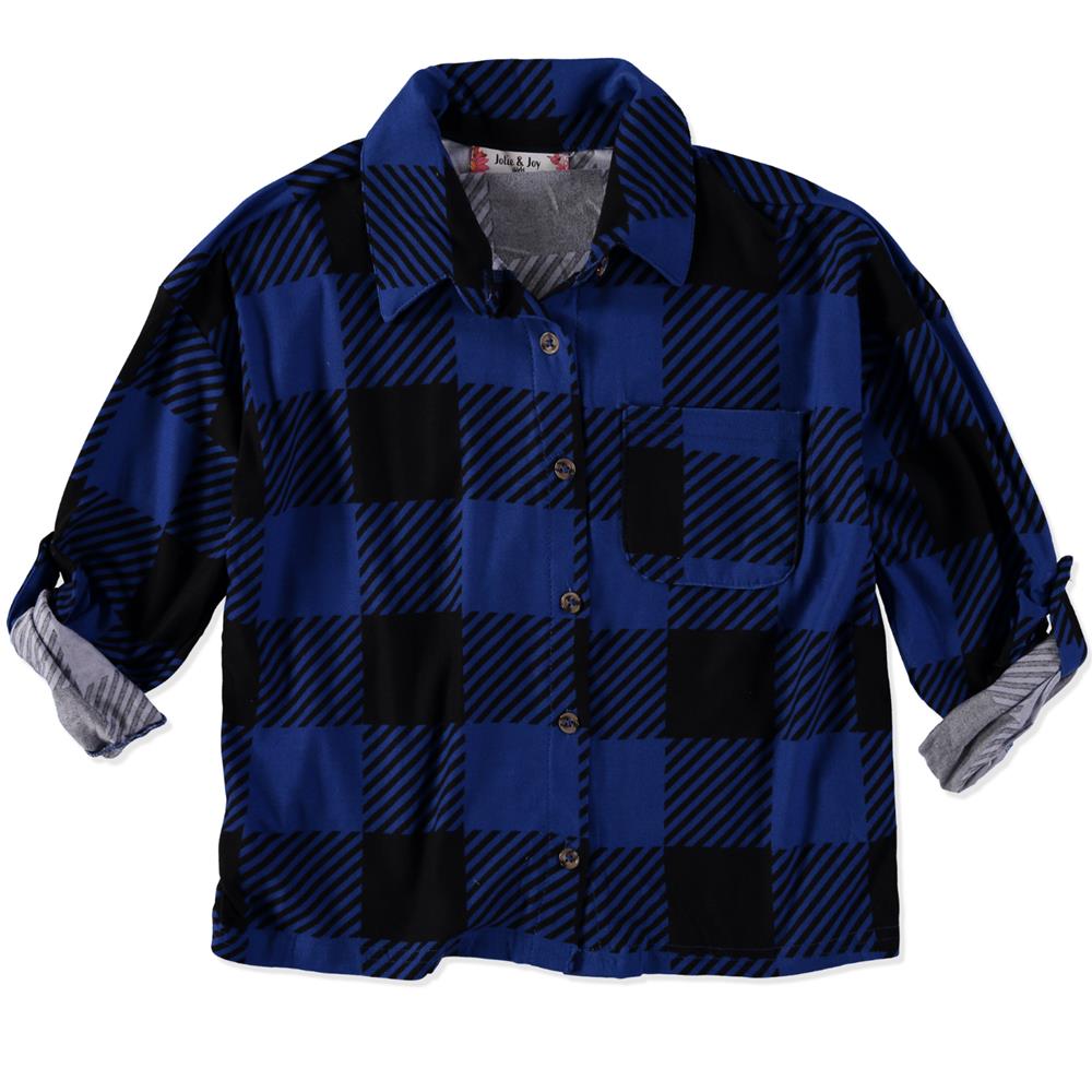 Jolie & Joy Girls 7-16 Plaid Roll Sleeve Button Up Shirt